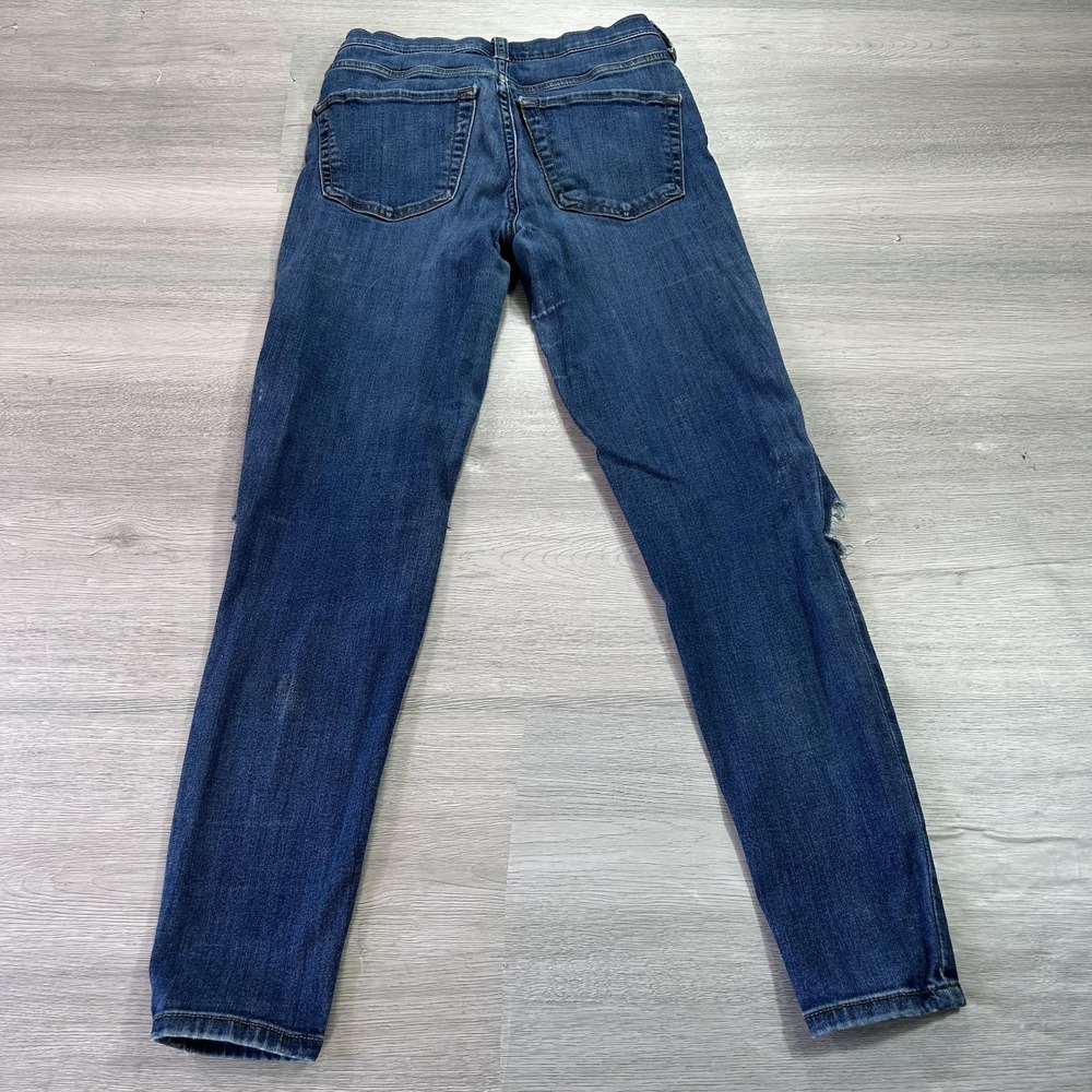 Free People Skinny Jeans Womens 24 Blue Dark Wash Ripped Knees Stretch Denim - Picture 2 of 15
